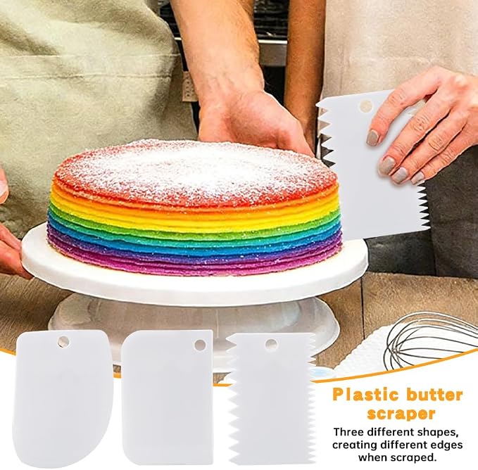 6PCS Stainless Steel Cake Scraper,Cake Decorating Comb Large Double Sided Patterned Edge Stripe Edge Cake Smoother Frosting Scraper for Mousse Butter Cream Decora(silver,Size:8.66inch/22cm)