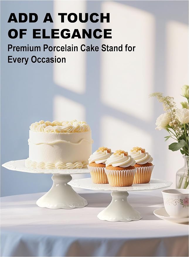 12" White Cake Stand for 10" Cake, Porcelain Cake Plate, Cake Pedestal Stand, Round Dessert Stand, Wedding Cake Stand for Party, Birthday, Baby Shower, Christmas, Mother's Day, Home Decorating Cake Display Stand