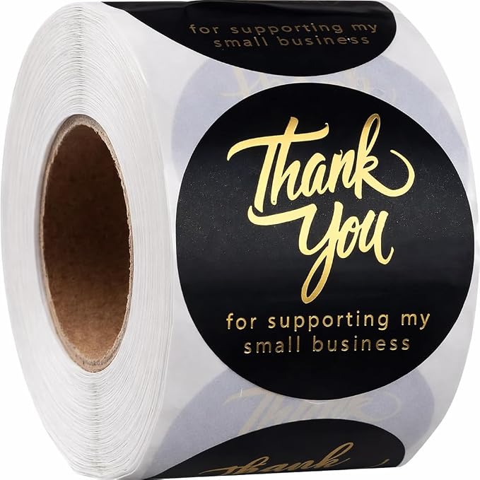 Thank You Stickers 2 Inch for Small Business – 500 Pcs Round Black & Gold Thank You for Supporting My Small Business Stickers – Waterproof Gold Foil Labels for Packaging, Envelope Seals, Bags, Boxes