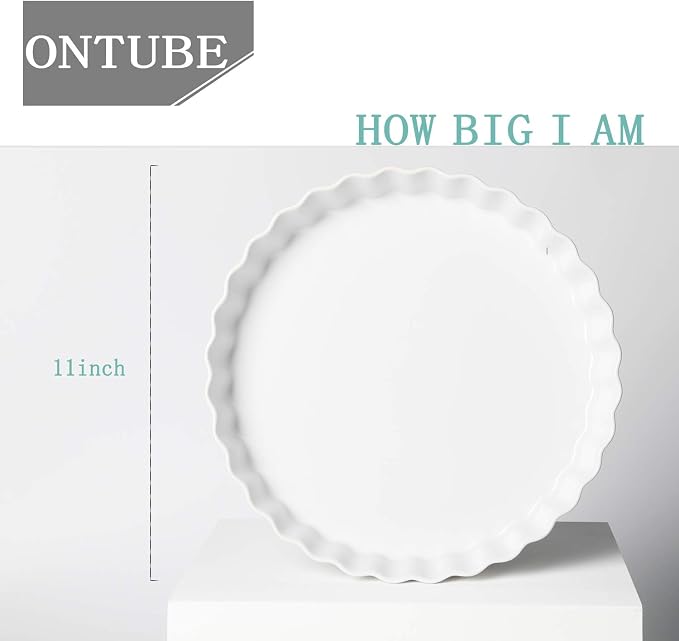ONTUBE Ceramic Pie Pans 11 Inches, Quiche Pans (White, 11" x 1 Pieces)