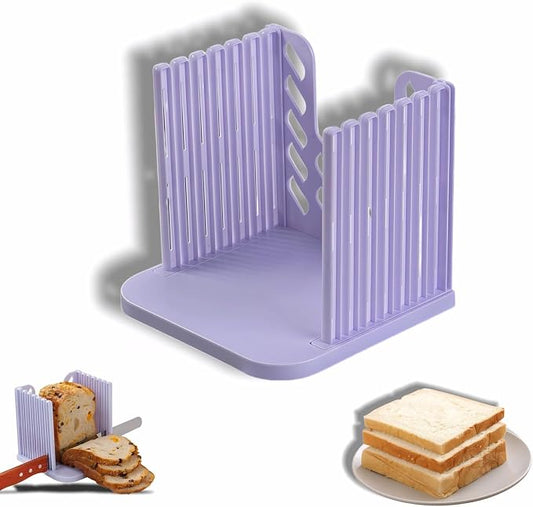 Adjustable Bread Slicer for Homemade Toast - 4 Thickness Settings Foldable Bread Cutting Guide with Crumb Tray, Food Grade ABS Kitchen Baking Tool for Bread, Cheese, Fruits & Vegetables