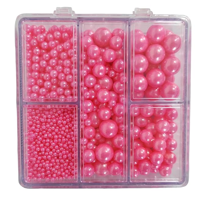 Pink Pearl Sprinkles for Cake Decorating, 4 Sizes Mix Size Sugar Pearls for Cupcake Topper, Ice Cream, Donuts, Baking Decoratings (2mm, 4mm, 7mm, 10mm)