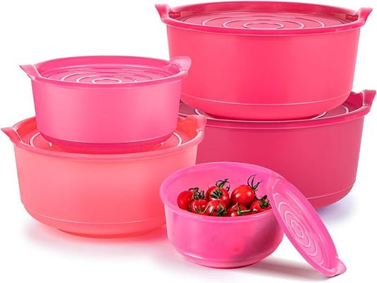 5PC Mixing Bowls Set with Lids | Ombre Pink BPA-Free Nesting Salad & Meal Prep Bowls for Mixing, Serving & Storage (0.74 QT - 4.65 QT) Dishwasher Safe (Lids Not Microwave-Safe)