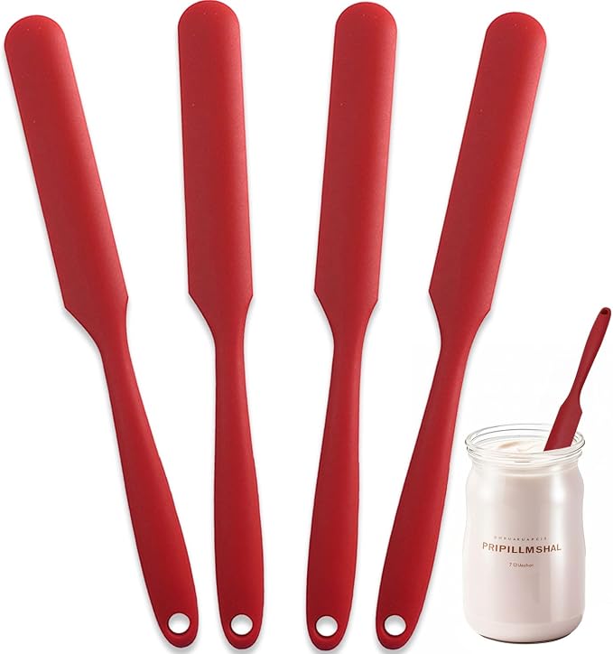 4 Pcs Silicone Jar Spatula,10 Inch Jam Spreader for Peanut Butter,Heat-Resistant Food-Grade Jar Blender,Kitchen Spatula for Scraping Icing Bread Cream, Jam (RED 4PCS)