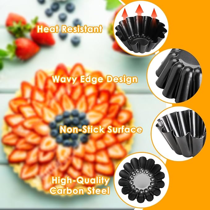 6 Pack Mini Pie Pans, 6.1 Inch Mini Pie Tins Heavy Duty Deep Quiche Pan, Carbon Steel Mini Tart Pan Nonstick Reusable Pie Pans Fluted Side with Oil Brush&Silicone Scrubber