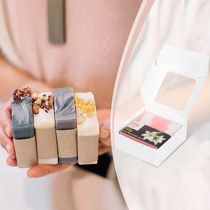 COTOPHER Soap Box, 30Pcs Small Soap Packaging Boxes 2.8x2.8x1.2 Inch Mini Kraft Boxes with Window Soap Boxes for Homemade Soap Candy Chocolate Bakery Cookies Soap Packaging