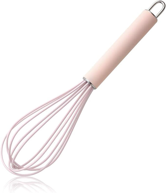 GorGin high temperature and easy to clean silicone whisk, wisk,stirrer, 10 inch, grip good grip design for Blending Whisking Beating Stirring Cooking Baking (1 Pack | Pink)