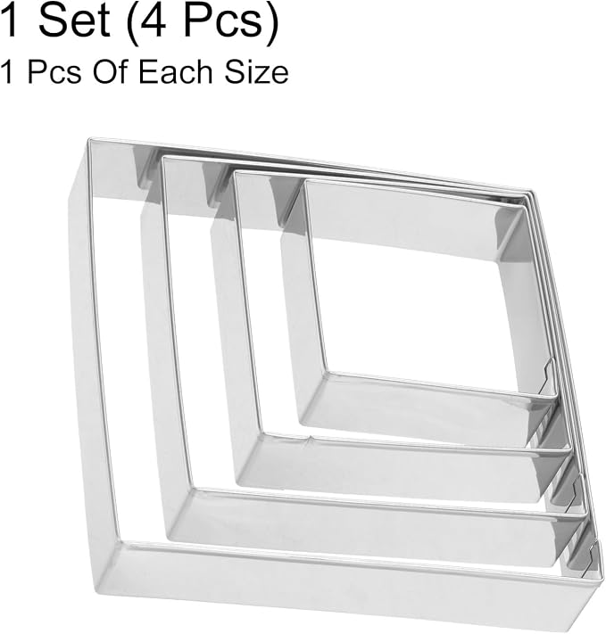 HARFINGTON Square Cookie Cutter Set Assorted Sizes Stainless Steel Geometric Biscuit Baking Pastry Candy Cookie Cutters Molding for Pastry Fondant Cake