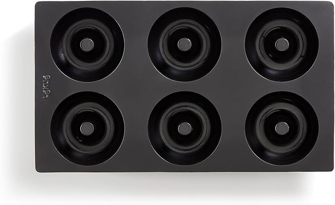 Lékué Platinum Silicone Donut Mold | 6 Non-Stick Holes For Baking - No Grease Needed | Pop-Out Oven Cake Molds | Heat-Resistant, Freezer Safe, Microwave Safe, Dishwasher Safe | Black