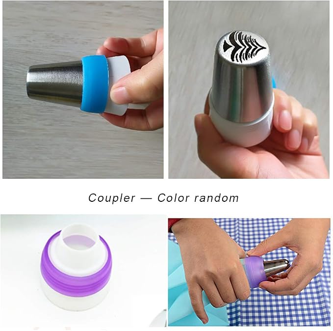 5 PCS Christmas Pastry Icing Piping Nozzles,Special Stainless Steel Russian Piping Tips Set,Cake Decorating Tools(1 Christmas Tree,2 Snowflake 1 Leaf Tips and 1 Single Color Coupler)