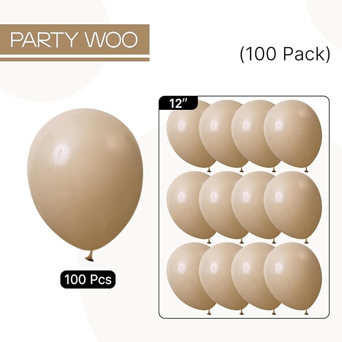 PartyWoo Light Brown Balloons 100 pcs 12 Inch Nude Neutral Boho Tan Fall Latex Helium Balloons for Wedding Graduation Birthday Boy Baby Shower Cowgirl Jungle Theme Party Decorations Brown-F56