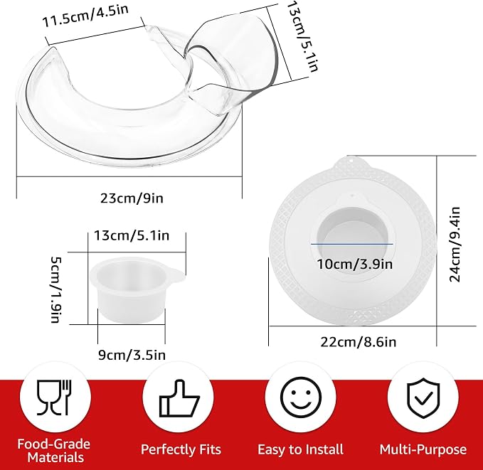 for KitchenAid 4.5-5 Quart Tilt-Head Stand Mixers, Secure Pouring Shield & Mixers Bowl Covers Fits 4.5-5 Quart Stainless Steel Bowls, Mixer Splatter Guard Lids(Pack of 2)