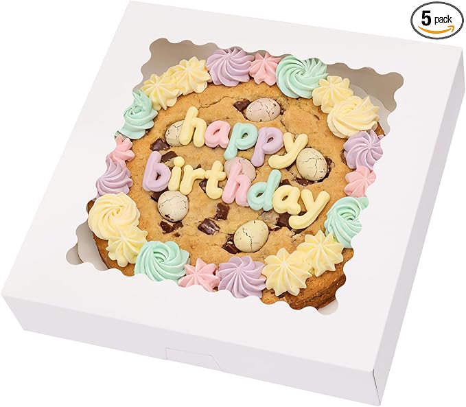 Moretoes 5pcs Pie Boxes, 12x12x2.5 White Bakery Boxes, Auto-Popup Cookie Boxes for Pies, Dessert Boxes Treat Boxes for Pizza, Strawberries, Chocolate, Pastries, Donuts, Graduation Celebration