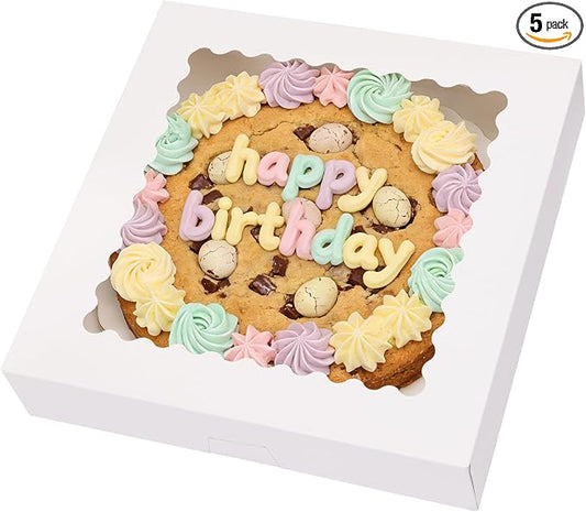 Moretoes 5pcs Pie Boxes, 12x12x2.5 White Bakery Boxes, Auto-Popup Cookie Boxes for Pies, Dessert Boxes Treat Boxes for Pizza, Strawberries, Chocolate, Pastries, Donuts, Graduation Celebration