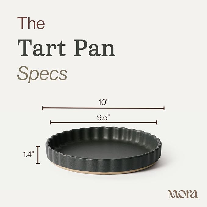 MORA Ceramic Tart Pan, 9.5 Inch Large Porcelain Baking Dish for Tarts, Quiche, Pie, Flan etc. Fluted Ruffled Edge, Oven, Microwave, Freezer, and Dishwasher safe - Great Gift For Bakers - Liquorice