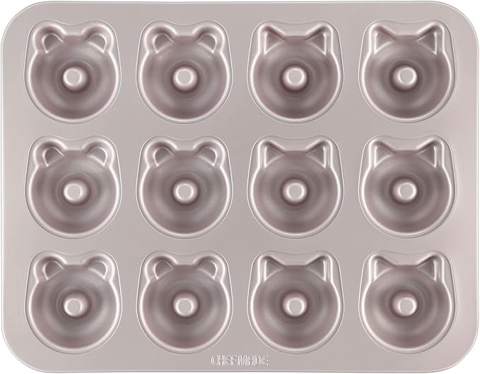 CHEFMADE Donut Mold Cake Pan, 12-Cavity Non-Stick Bear-shaped Doughnut Bakeware for Oven Baking (Champagne Gold)