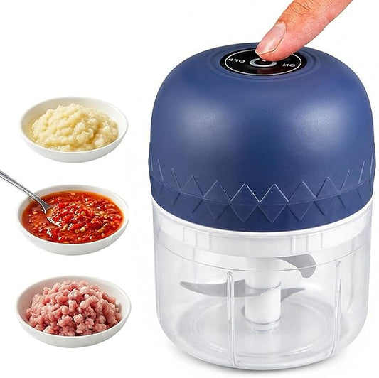 Electric Garlic Chopper, Mini Veggie Chopper Garlic Mincer (Blue) | Portable Cordless Vegetable Chopper, Rechargeable Wireless Food Processor for Garlic Onion Ginger Chili Vegetables Meat