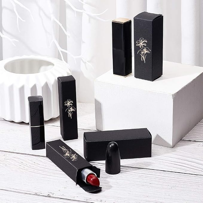 BENECREAT 50 Pack 3.4x1x1 inch Black Kraft Paper Lipstick Box Lip Balm Kraft Box for Birthday Festival, Wedding Valentine's Day, Festival Gift Packaging