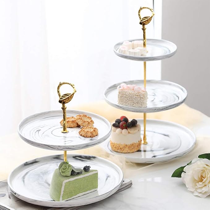 iSuperb 5 Sets 3 Tier Cupcake Stand Hardware Handles, Vintage Tray Stand Center Holder Fitting with Screws and Flat Washers for Party Wedding Display Stand (Leaf Golden)
