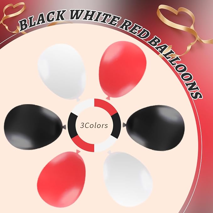 160Pcs Red Black White 12 Inch Matte Latex Balloons Bulk for Birthday Graduation Racing Car Poker Card Party Decorations