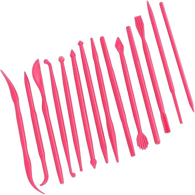 Saluaqui Modeling Tools for Plastic Kits Clay Scu 14Pcs DIY Plastic Clay Sculpting Set Modeling Tools for Pottery and Fondant Ergonomic Handle and Portable Design (Rose Red)
