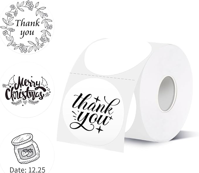 starboling Thermal Labels,2 Inch White Round Thermal Printer Stickers,Self-Adhesive Round Direct Thermal Labels,Thermal Stickers for DIY Logo Design,Name Tag (500/Roll）