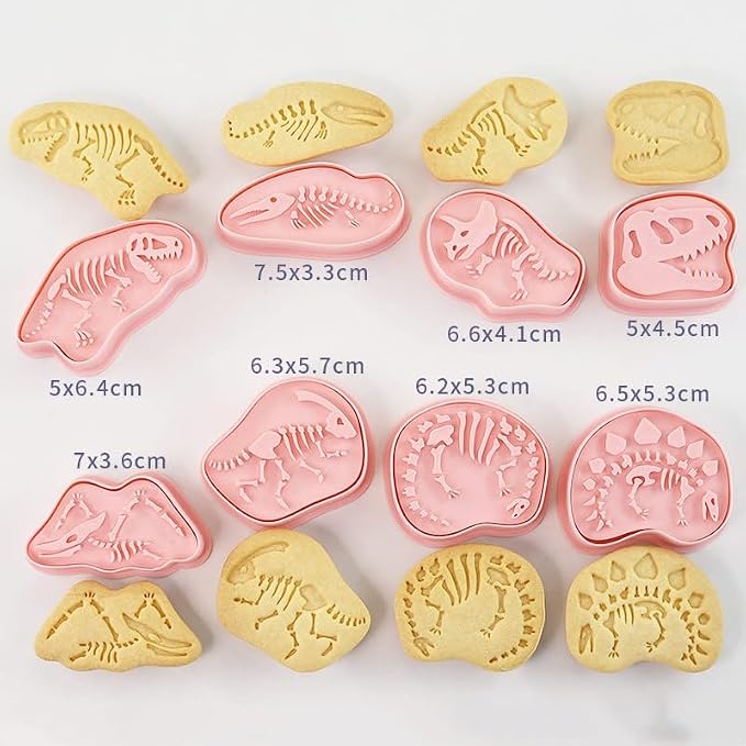 Dinosaur Fossil Cookie Cutters,Plastic Dino Cookie Stamps,Animal Biscuit Mould Press,Animals Cookie Mould Set,Baking Kitchen Tools (Dinosaur Fossil)