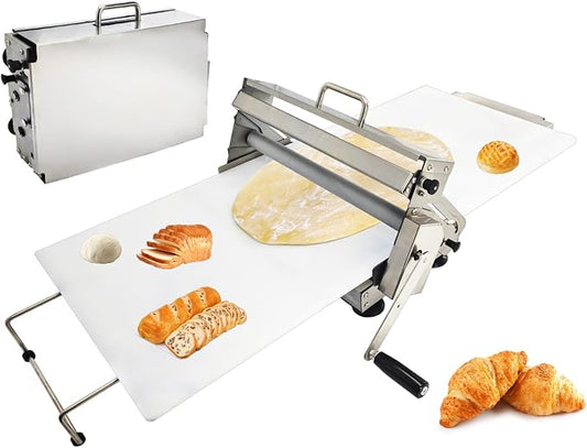 40.9''x15.5" Folding Dough Sheeter with Sheeter Board 0–25 mm Portable Manual Dough Roller Machine Stainless Steel Sheeter Thickness Adjustable for Pizza Dough, Puff Pastry Dough