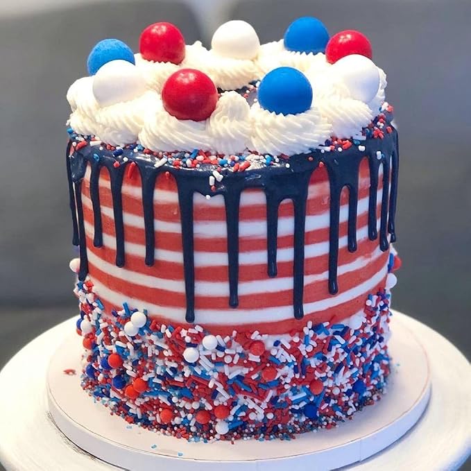 4th of July Sprinkles for Baking Cake, Cookie, Cupcake Decorating - 4th of July Cake Decorations in Red White Blue with Jimmies, Nonpareils, Star Quin Patriotic for Cupcakes