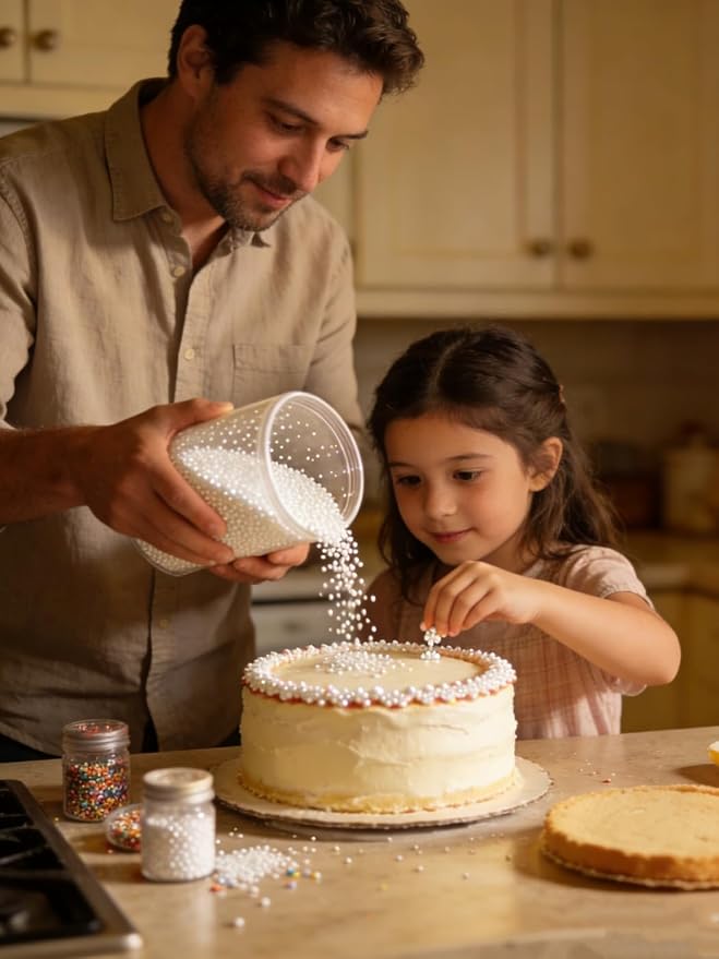 HeDeon&Rles White Pearls Sprinkles for Baking White Sprinkles 90g/3.17oz 4 Size Mix Edible Pearls for Cake Cupcake Pancake Icing Decoration