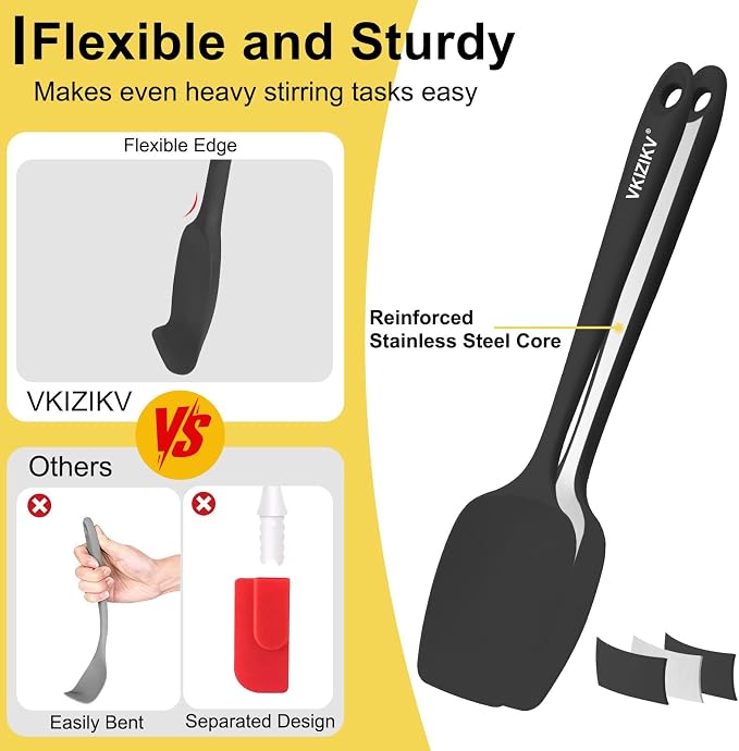 Silicone Spatula Set, 11.4 in, 600°F Heat Resistant (Black) | Food Grade Rubber, BPA Free, Stainless Steel Core, Flexible for Cooking, Baking, Mixing, Seamless, Nonstick & Dishwasher Safe
