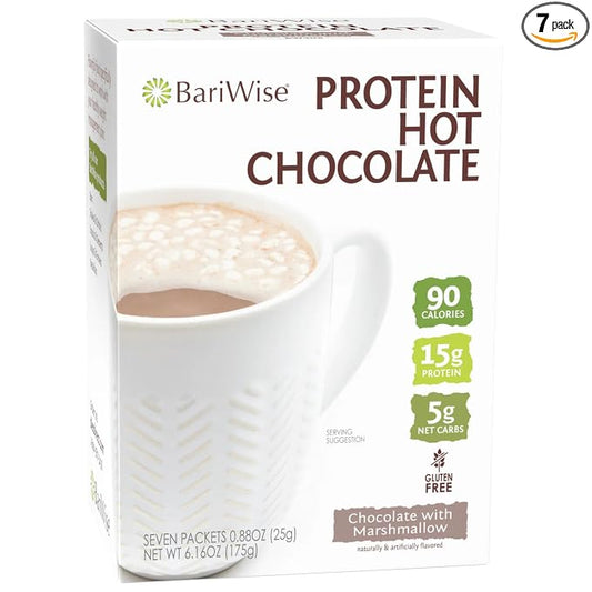 BariWise Protein Hot Chocolate with Marshmallows, Hot Cocoa, Low Sugar, Low Carb, Keto Friendly & Gluten Free (7ct)