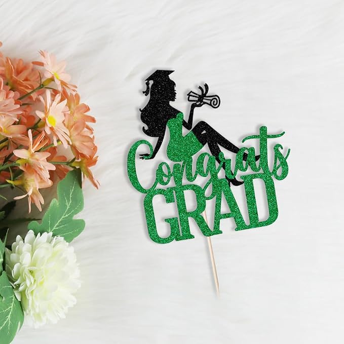 Congrats Grad Cake Topper,2026 Girl Graduation Cake Topper, Congrats Grad Decorations,2026 High School/College/Senior Graduation Party Decorations Supplies(Black green)