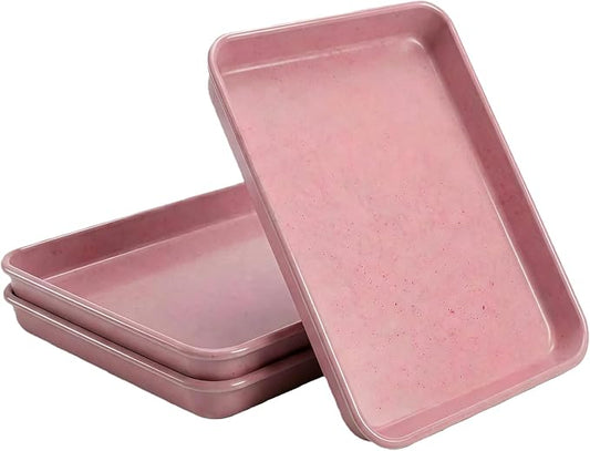 Toaster Oven Baking Pans Set of 3, Small 11x9 Inch Pink Nonstick Sheet Pans for Compact Ovens, Quarter Sheet Size for Roasting Vegetables, Brownies & Small Batch Cooking