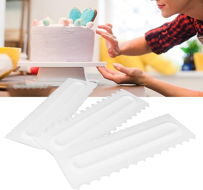 3Pcs Set Cream Scraper Plastic Scraper Fondant Cake Modeling Tool for Dessert Decoration Food Grade Safe Smooth Surface Easy Demould Durable Reusable Cake Decorating Kit White