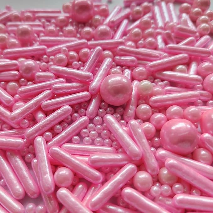 Edible Pink Pearl Sugar Sprinkles Candy Mix Size Baking Edible Cake Decorations Cupcake Toppers Cookie Decorating Wedding Party Valentine Halloween Christmas Supplies 85g/3oz