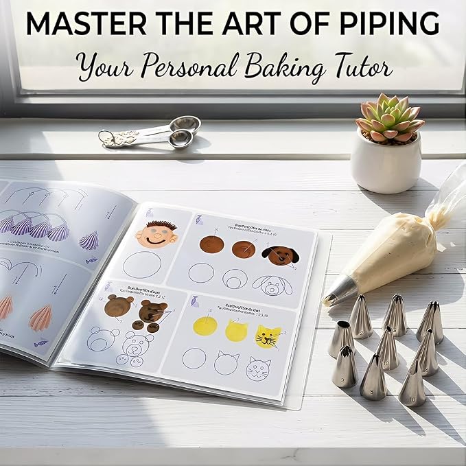 Cake Practice Decorating Board Set with Protector Reusable Wipeable, MDTARVF 23 Sheets Icing Piping Nozzles Practice Drawings Cake Decorating Kit Supplies