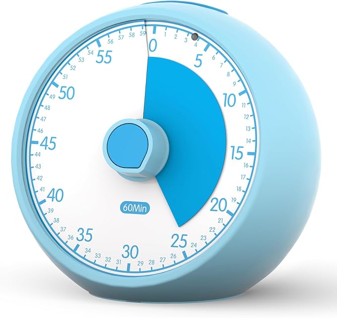 Visual Timer for Kids 60-Minute Countdown Timer with Optional Alarm, Focus Tool for ADHD & Autism, Time Management for Homework, Chores, Office, Kitchen, Teaching & Study Routines (Blue)