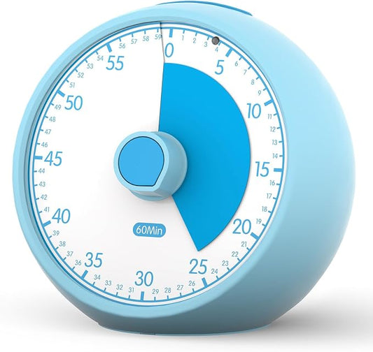 Visual Timer for Kids 60-Minute Countdown Timer with Optional Alarm, Focus Tool for ADHD & Autism, Time Management for Homework, Chores, Office, Kitchen, Teaching & Study Routines (Blue)