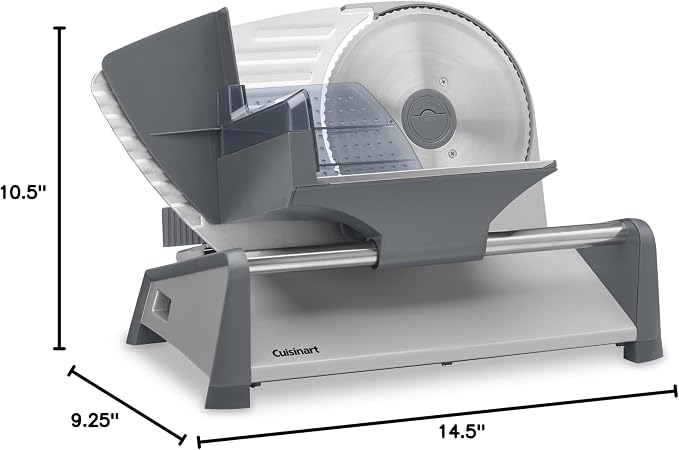 Cuisinart Kitchen Pro Food Slicer, Meat Slicer with Slice Control Knob Adjusts from 1/32" to 1/2" to Slice Bread, Roasts, and Firm Cheeses, Removable 7.5" Stainless Steel Cutting Blade, FS-75, Gray