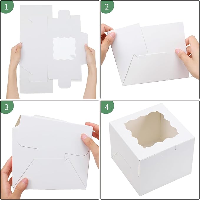 Moretoes 15pcs 6x6x5in Cake Boxes Bakery Carriers, Small Bento Cake Containers Cookie Boxes with Window, White Mini Cupcake Carriers Treat Containers for Dessert, Mother's Day, Valentine's Day