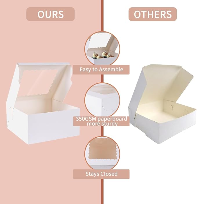 12pcs 10x10x5 Inches Cake Boxes,6pcs White Boxes and 6pcs Boards,Cajas Pasteles for Disposable 10 inch Cake box with Window (White, 10 * 10 * 5inch/12pcs)