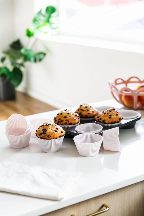 The Silicone Kitchen Reusable Silicone Baking Cups, Non-Toxic, BPA Free, Dishwasher Safe, Jumbo, 12 Pack, Designer White