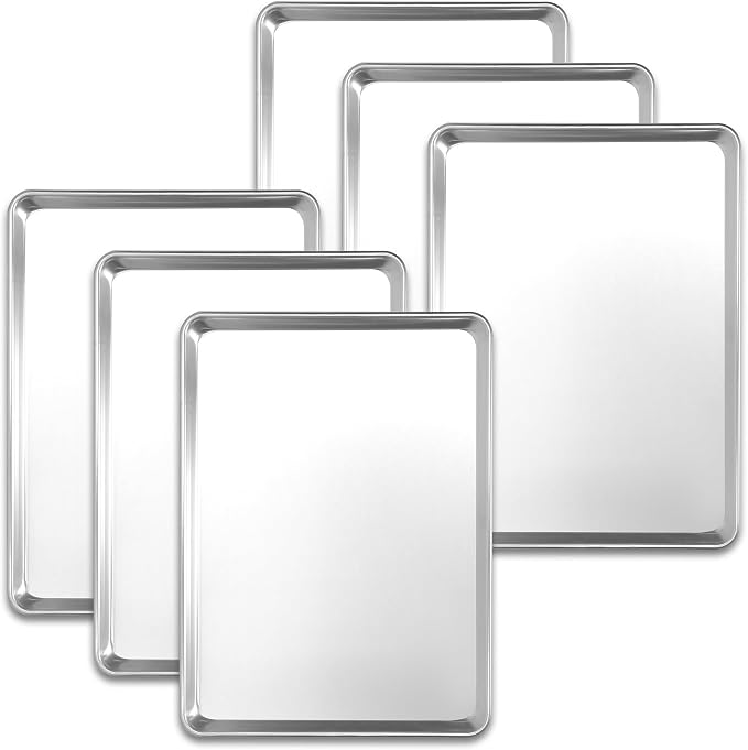 6 Pack Large Size Aluminum Baking Sheet Pans, 21"x15" | NSF, commercial cookie sheets, rolled rim baking pan, for roasting, freezer, bakery, oven safe up to 500℉