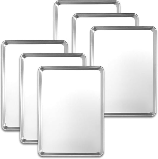 6 Pack Large Size Aluminum Baking Sheet Pans, 21"x15" | NSF, commercial cookie sheets, rolled rim baking pan, for roasting, freezer, bakery, oven safe up to 500℉