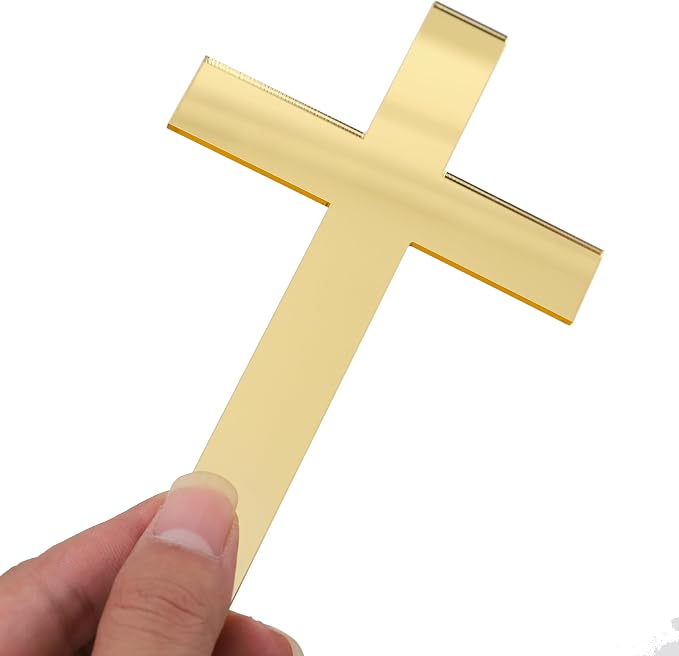 Golden Cross Cake Topper - First Holy Communion Party Decorations,Acrylic Cross Cake Topper Photo Props,God Bless Baptism Centerpiece,Religious Birthday Wedding Party Decorations