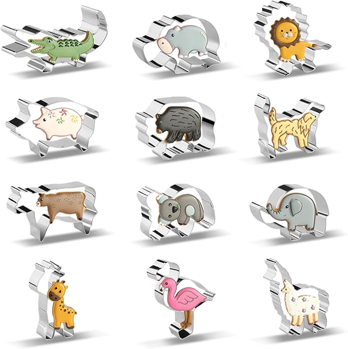 Animal Cookie Cutters, 12 PCS Cookie Cutters Set with Lion, Giraffe, Hippo, Panda, Koala, Elephant, Dog, Crocodile, Flamingo etc. (Gift Box)