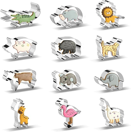 Animal Cookie Cutters, 12 PCS Cookie Cutters Set with Lion, Giraffe, Hippo, Panda, Koala, Elephant, Dog, Crocodile, Flamingo etc. (Gift Box)