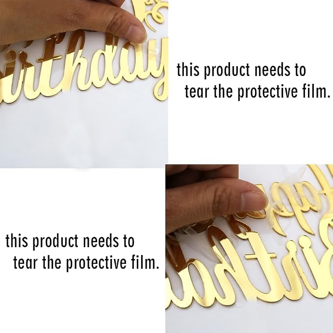 Happy Birthday Cake Topper Mirror Acrylic Cake Topper Side Cake Topper Gold Cake Insert Cake for Birthday Party (Gold-1(4 * 3in))