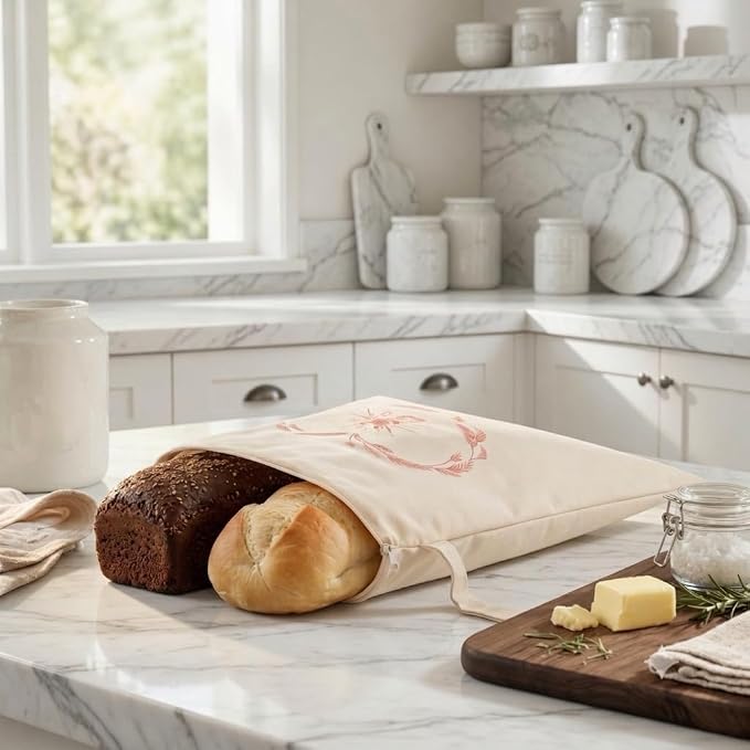 Beeswax Bread Bags for Homemade Bread — 2 Pack XL 17x13 Reusable Sourdough Bread Bag, Linen Cotton Bread Storage Bags for Countertop & Freezer, Keeps Loaves Fresh 3-5 Days, by KITA Home